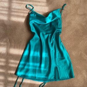 Satin teal green mini dress